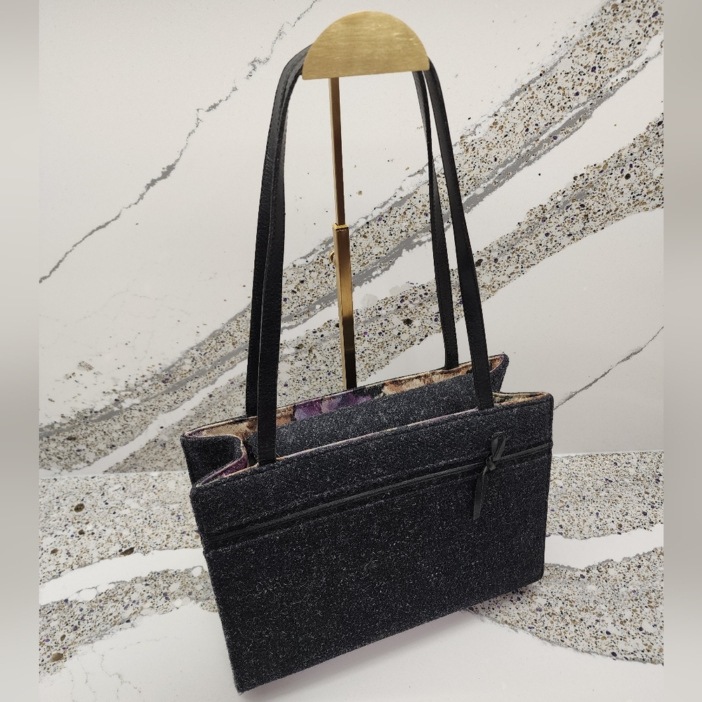 Kate Spade Wool Felt Tote Shoulder Bag Purple Floral Lining